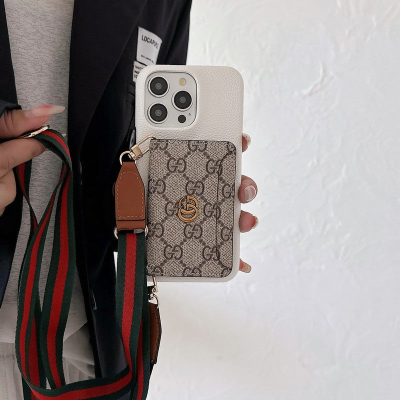 Custodia per iPhone classica a tracolla con borsa per carte Premium