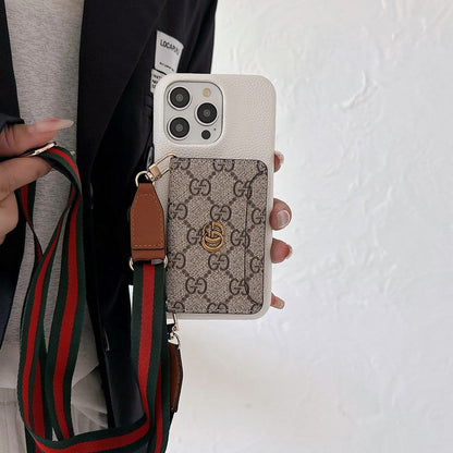 Custodia per iPhone classica a tracolla con borsa per carte Premium