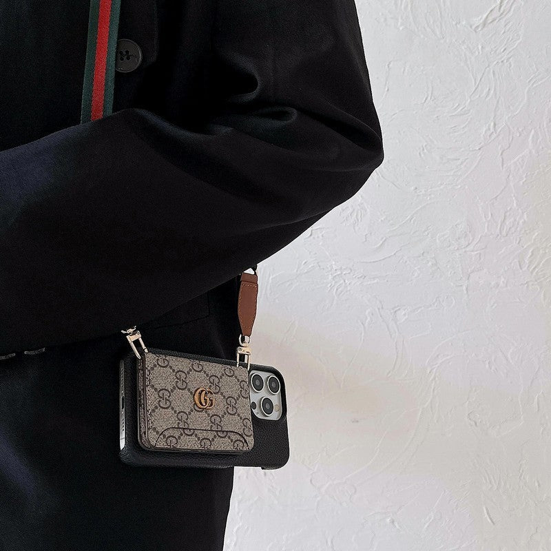 Custodia per iPhone classica a tracolla con borsa per carte Premium