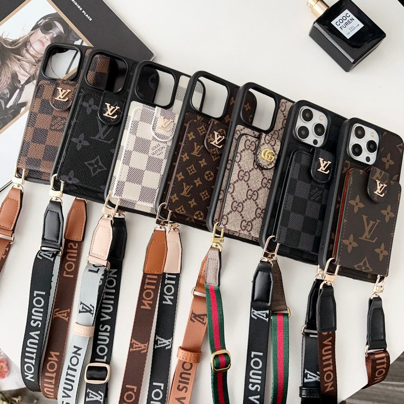 Luxusná čiernobiela crossbody taška na karty iPhone Case