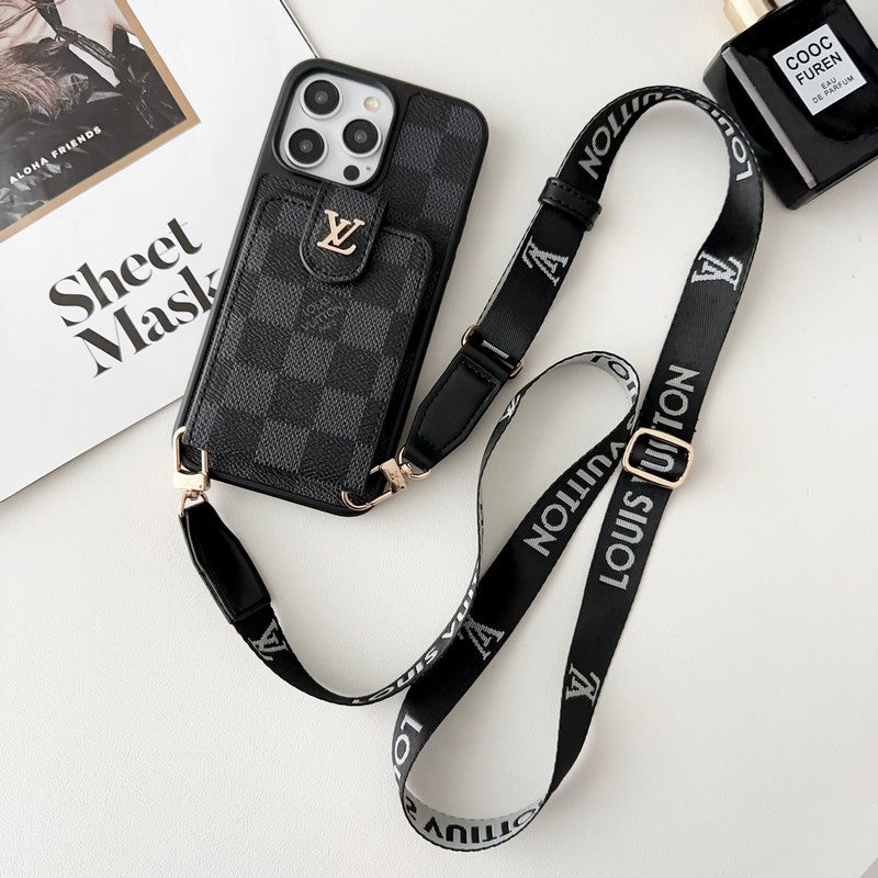 Luxusná čiernobiela crossbody taška na karty iPhone Case