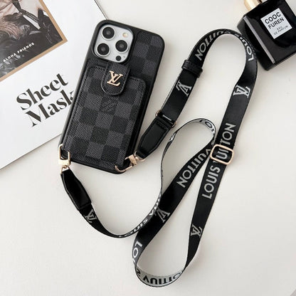 Luxusná čiernobiela crossbody taška na karty iPhone Case