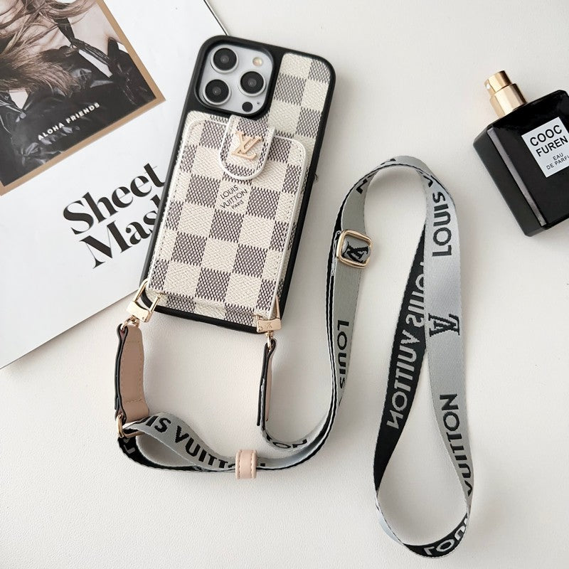 Luxusná čiernobiela crossbody taška na karty iPhone Case