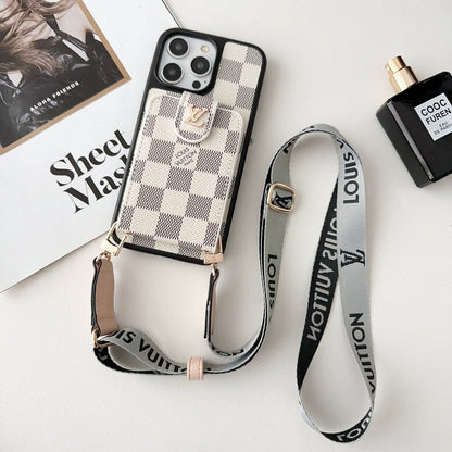 Luxusná čiernobiela crossbody taška na karty iPhone Case