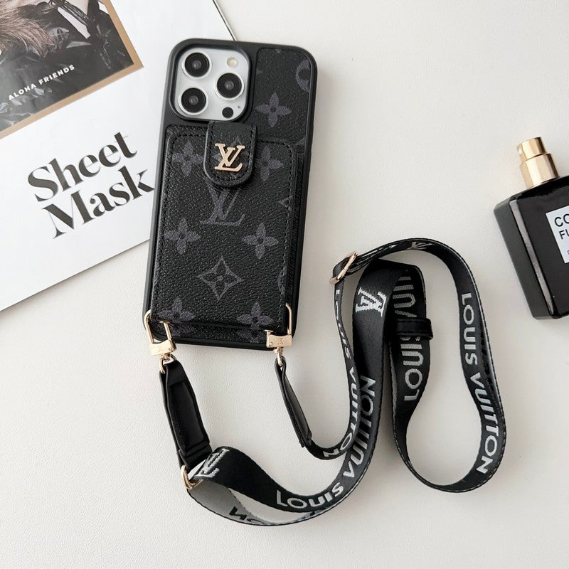 Luxusná čiernobiela crossbody taška na karty iPhone Case