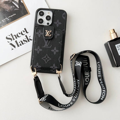Luxusná čiernobiela crossbody taška na karty iPhone Case
