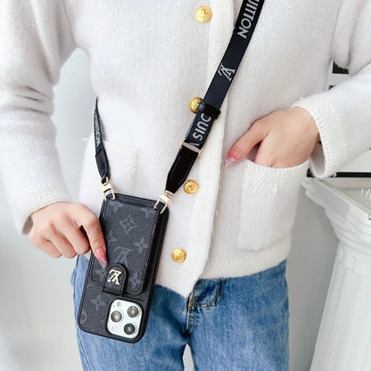 Luxusná čiernobiela crossbody taška na karty iPhone Case