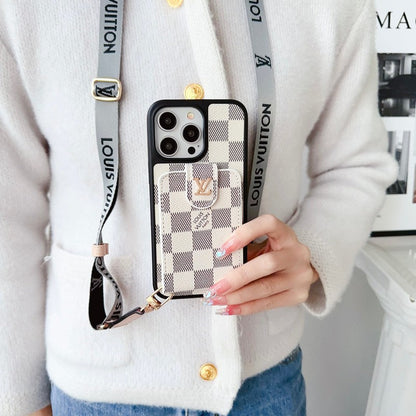 Luxusná čiernobiela crossbody taška na karty iPhone Case