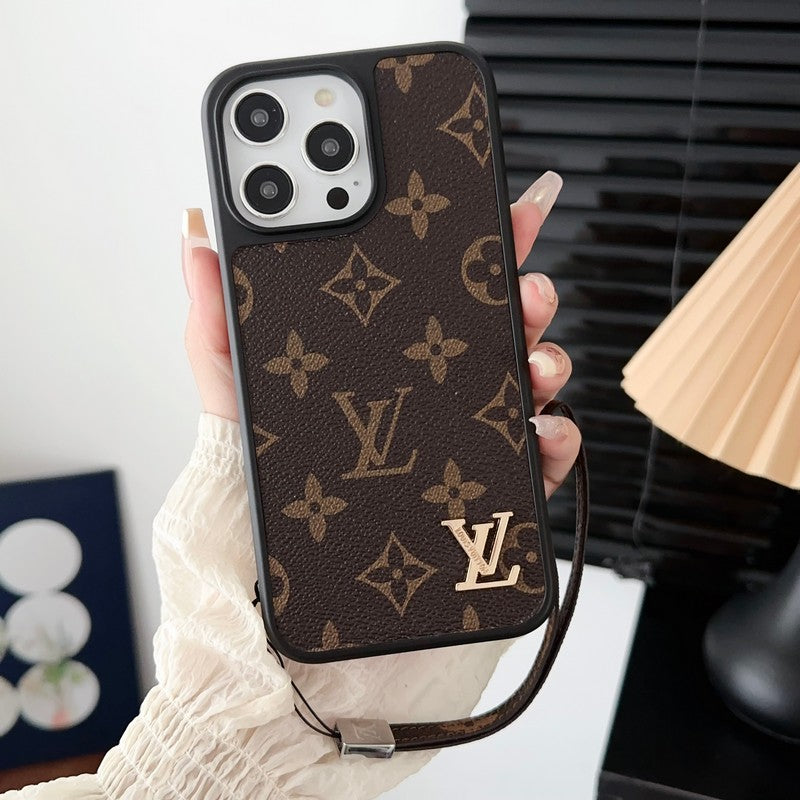 Luxus klasszikus barna kézi láncos iPhone tok