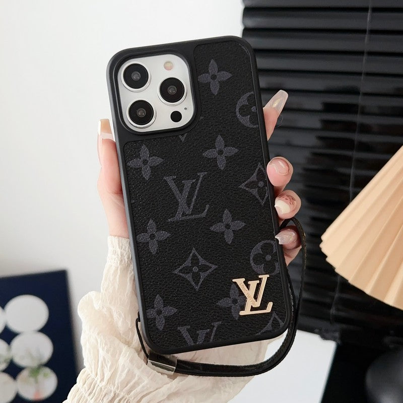 Luksusa melnbalts rokas ķēdes iPhone futrālis