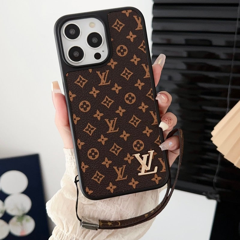 Luxus klasszikus barna kézi láncos iPhone tok