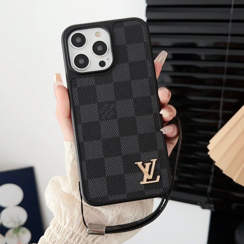 Luksusa melnbalts rokas ķēdes iPhone futrālis