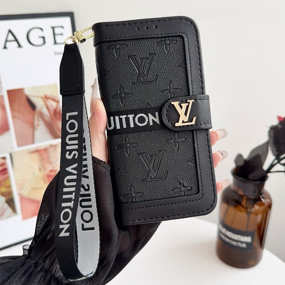 Luxusní luxusní vzorované pouzdro na iPhone s držákem na kartu a popruhem
