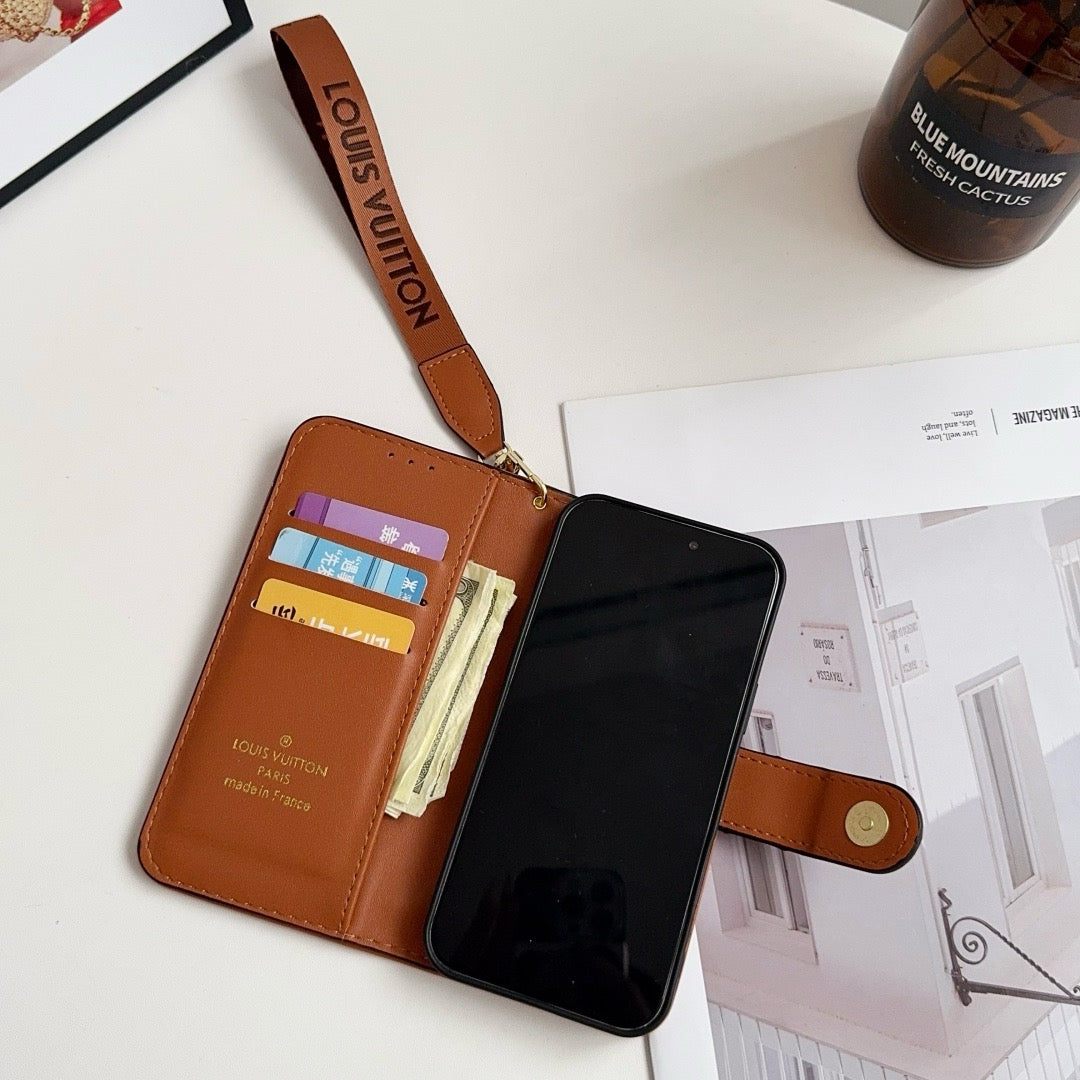 Luxusní luxusní vzorované pouzdro na iPhone s držákem na kartu a popruhem