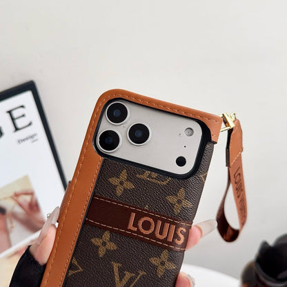 Luxusní luxusní vzorované pouzdro na iPhone s držákem na kartu a popruhem