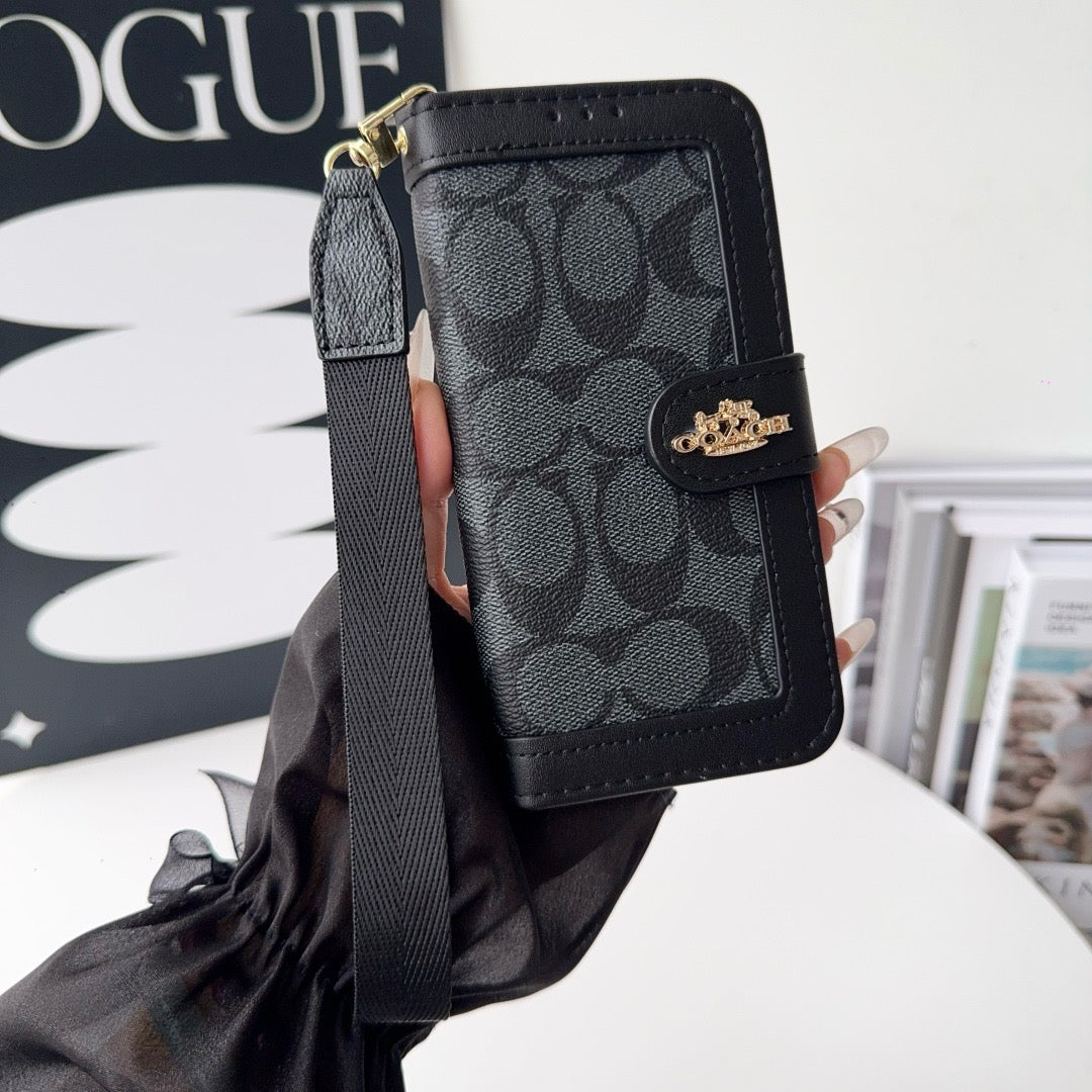 CO Luxury Pattern Wallet iPhone-deksel med kortholder og stropp