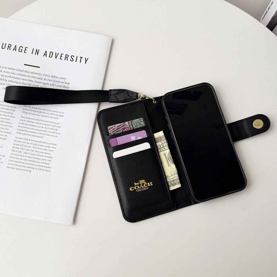 CO Luxury Pattern Wallet iPhone-deksel med kortholder og stropp