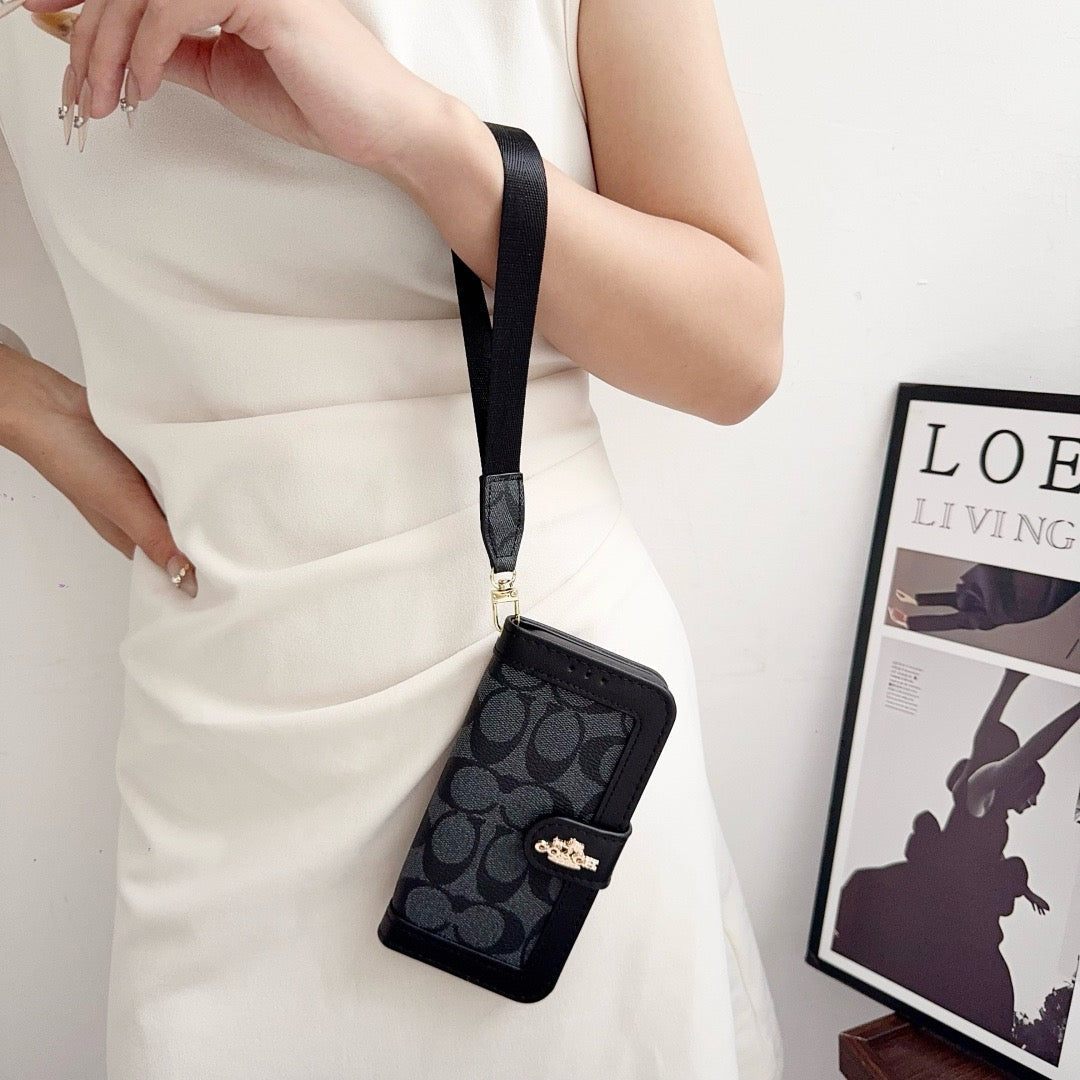 CO Luxury Pattern Wallet iPhone-deksel med kortholder og stropp