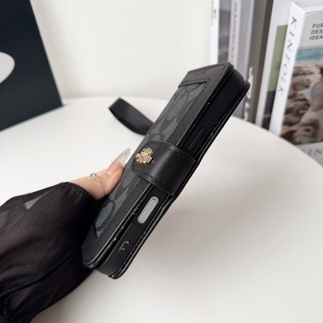 CO Luxury Pattern Wallet iPhone-deksel med kortholder og stropp