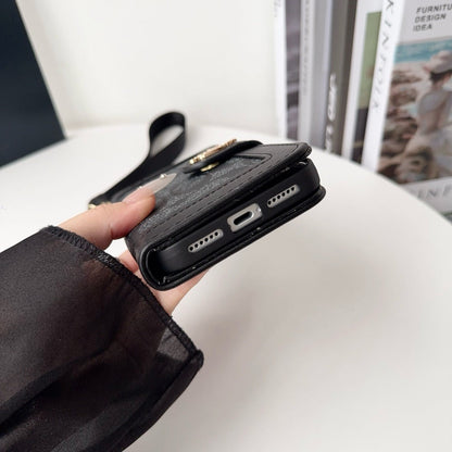 CO Luxury Pattern Wallet iPhone-deksel med kortholder og stropp