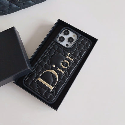 Custodia per iPhone in pelle con logo dorato alla moda