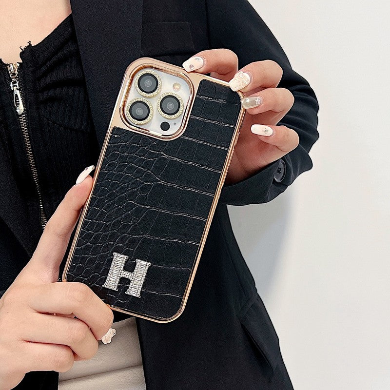 Logotipo de diamante clásico en oro rosa Funda y vinilo para iPhone