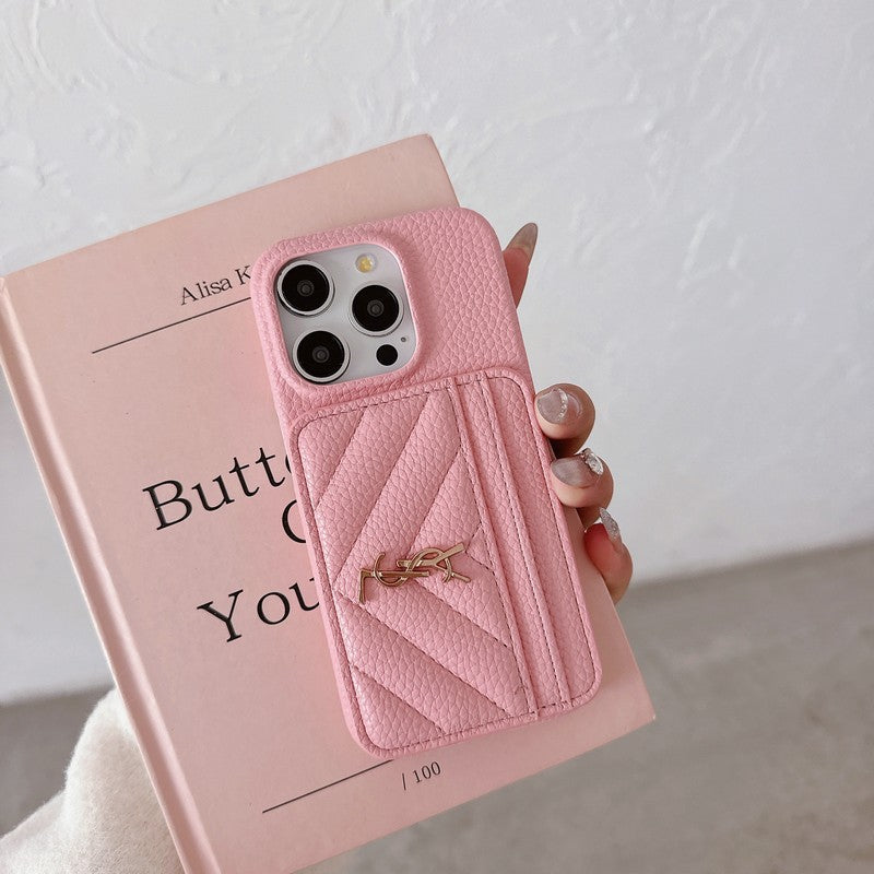 Funda de iPhone de cuero con bolso Saint Card