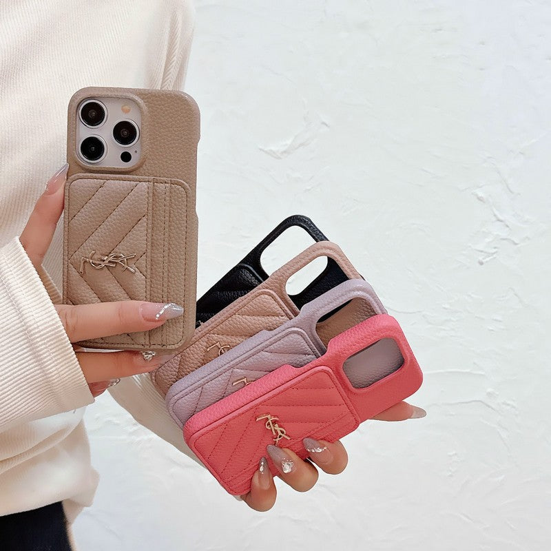 Funda de iPhone de cuero con bolso Saint Card