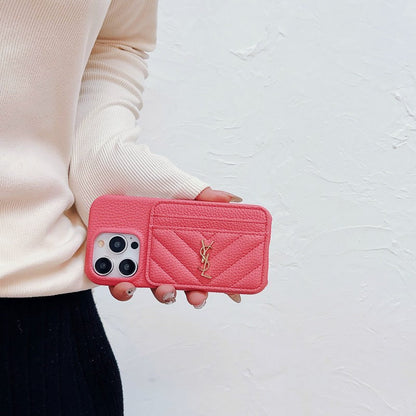 Funda de iPhone de cuero con bolso Saint Card