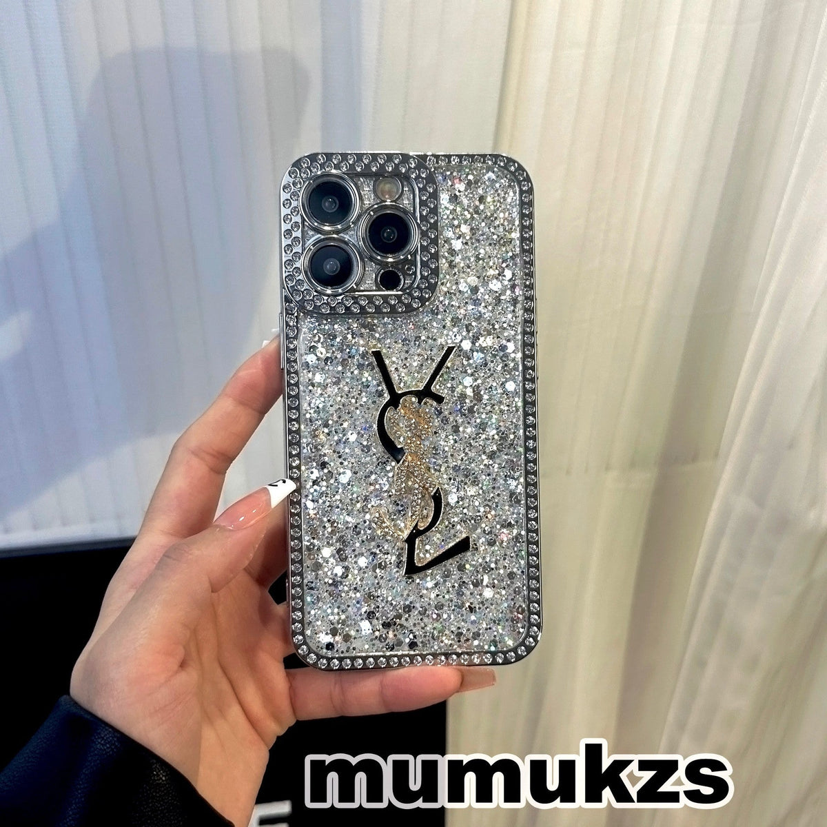 Husă pentru iPhone holografică cu sclipici de lux Y - S - L-inspirată – Ediția Diamond Shine