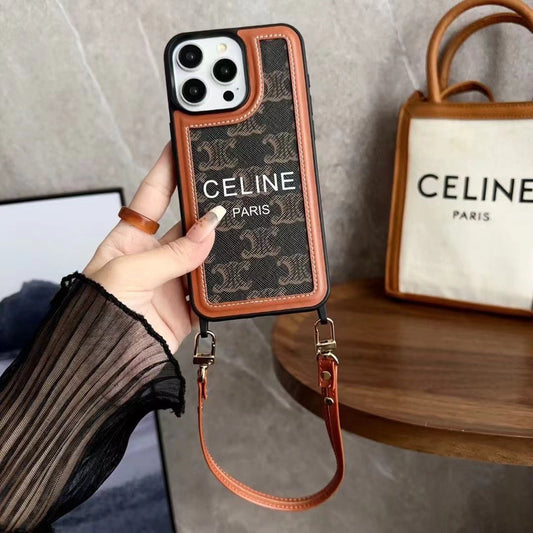 Czarne etui Celine na iPhone'a z paskiem-SZ231124